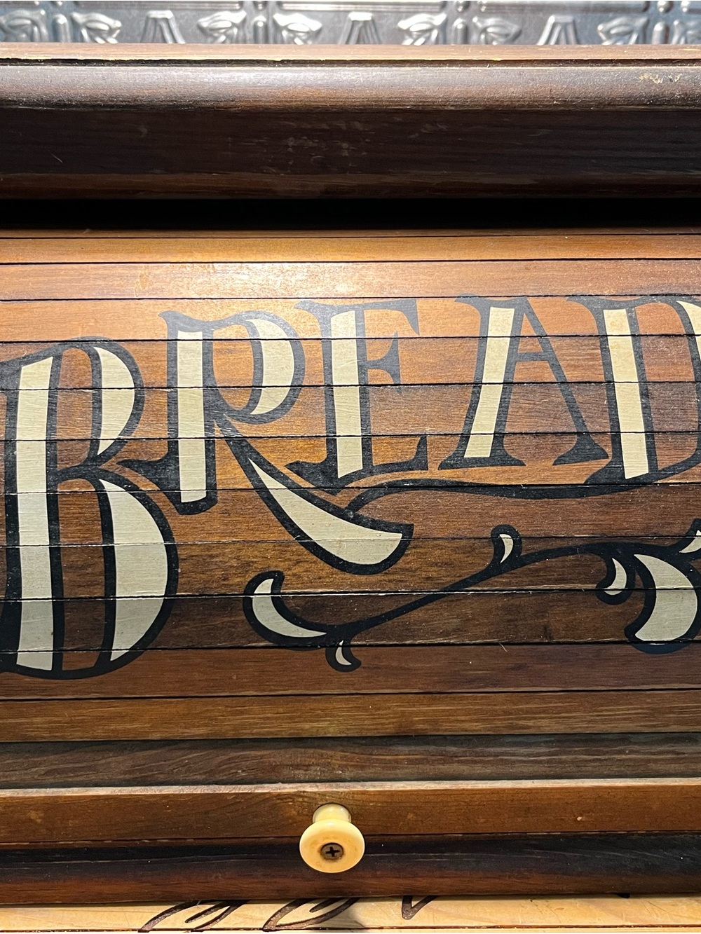 Vintage Wooden Bread Box with Decorative Lettering